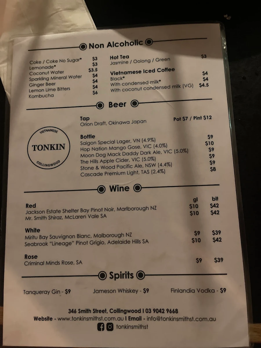 Menu, TONKIN