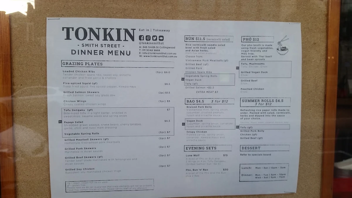 Menu, TONKIN