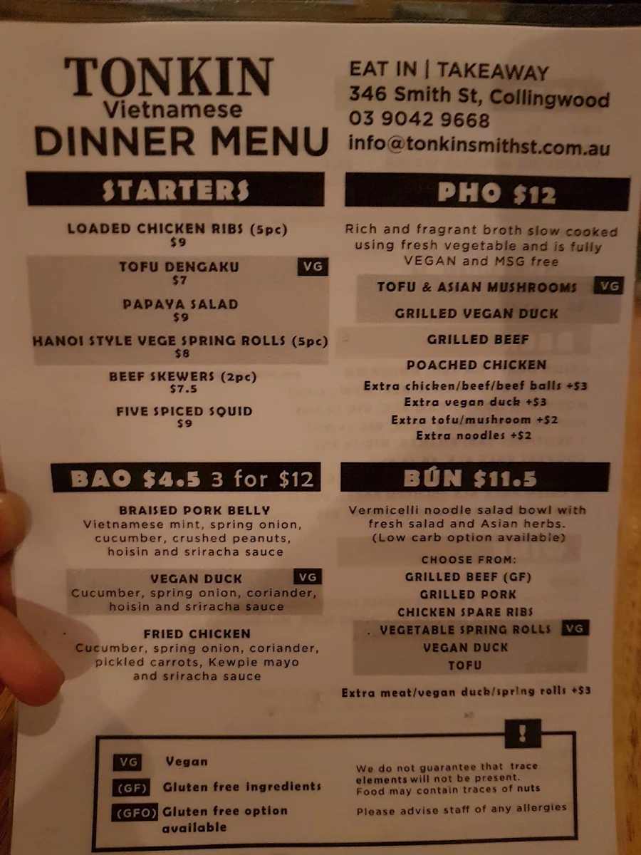 Menu, TONKIN