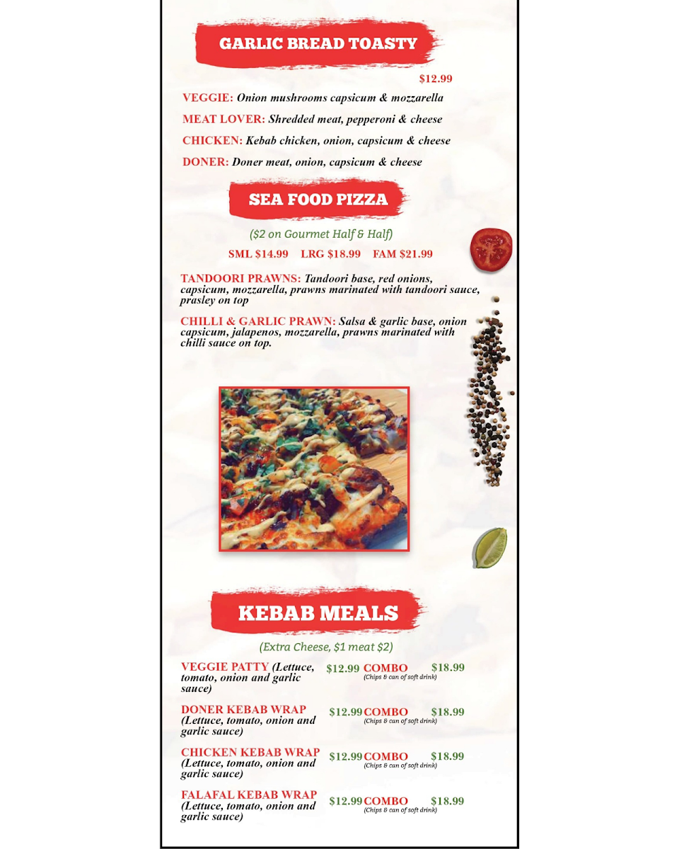Menu, Fresh Dough Pizza and Kebab Werribee