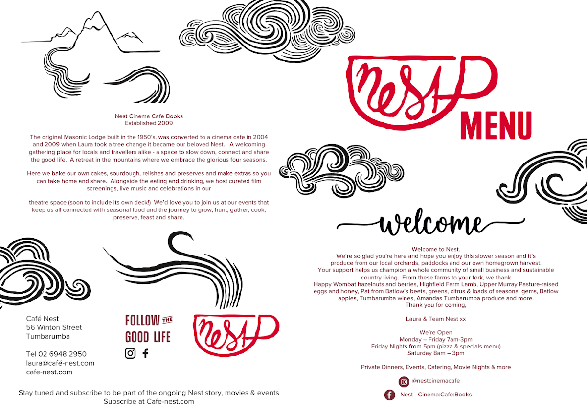 Menu, Nest Cinema Cafe Books