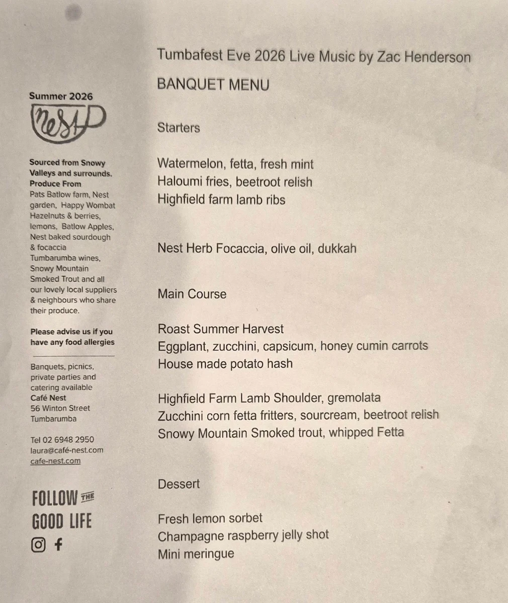 Menu, Nest Cinema Cafe Books