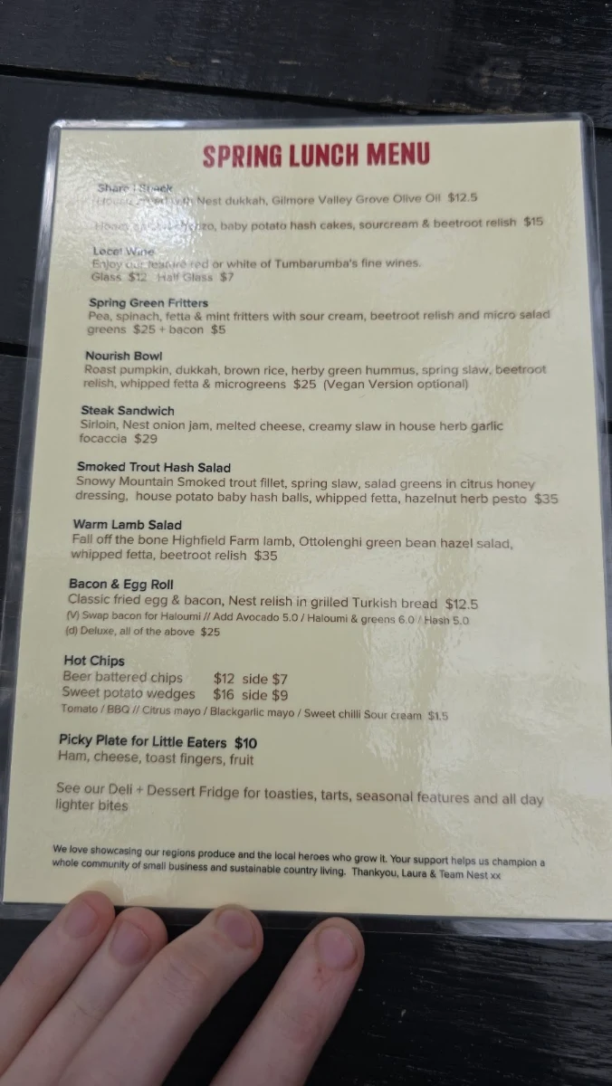 Menu, Nest Cinema Cafe Books