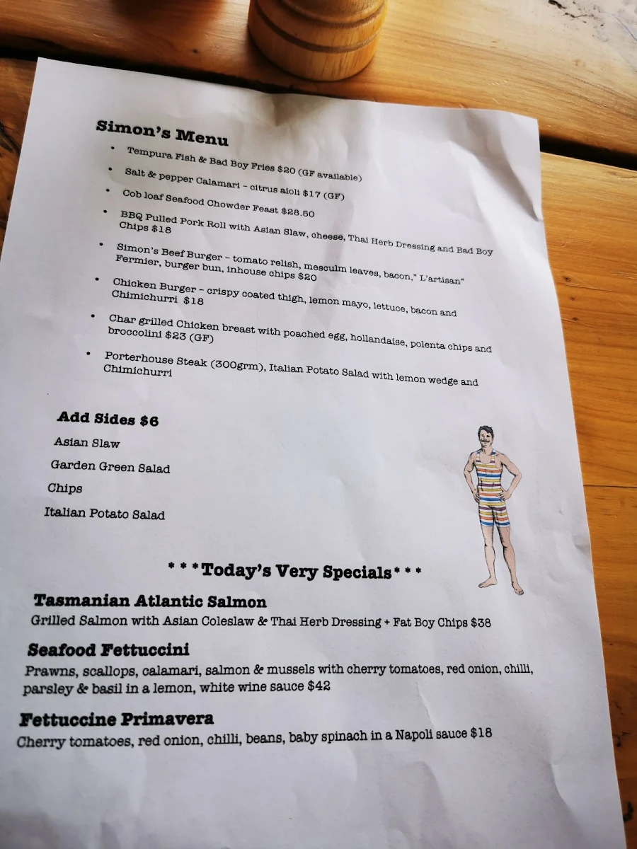 Menu, Seaview Warrnambool