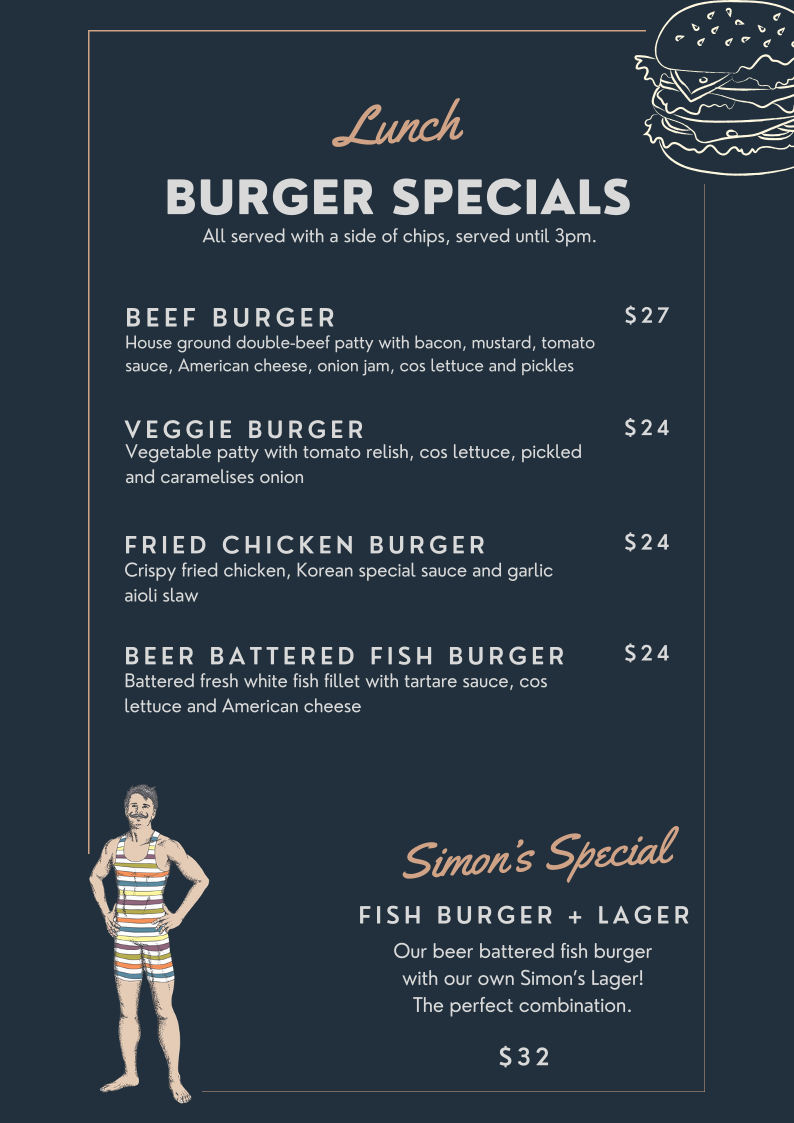 Menu, Seaview Warrnambool