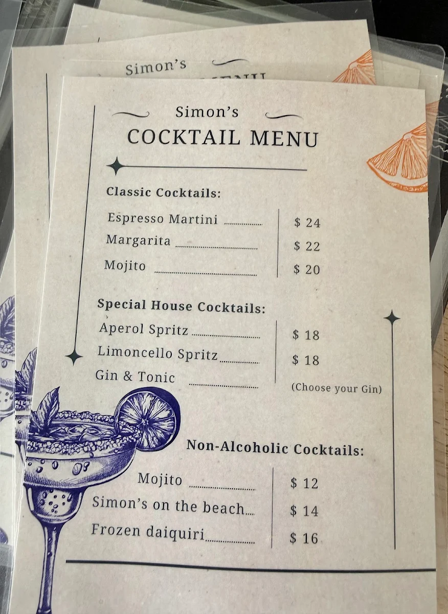 Menu, Seaview Warrnambool