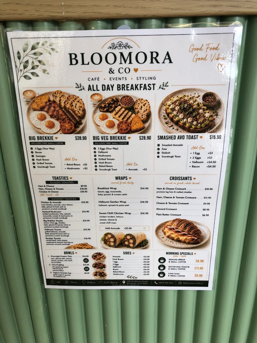 Menu, Bloomora Cafe