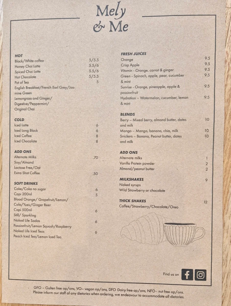 Menu, Mely & Me.