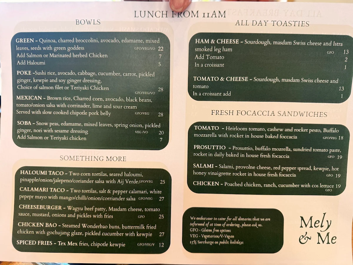 Menu, Mely & Me.