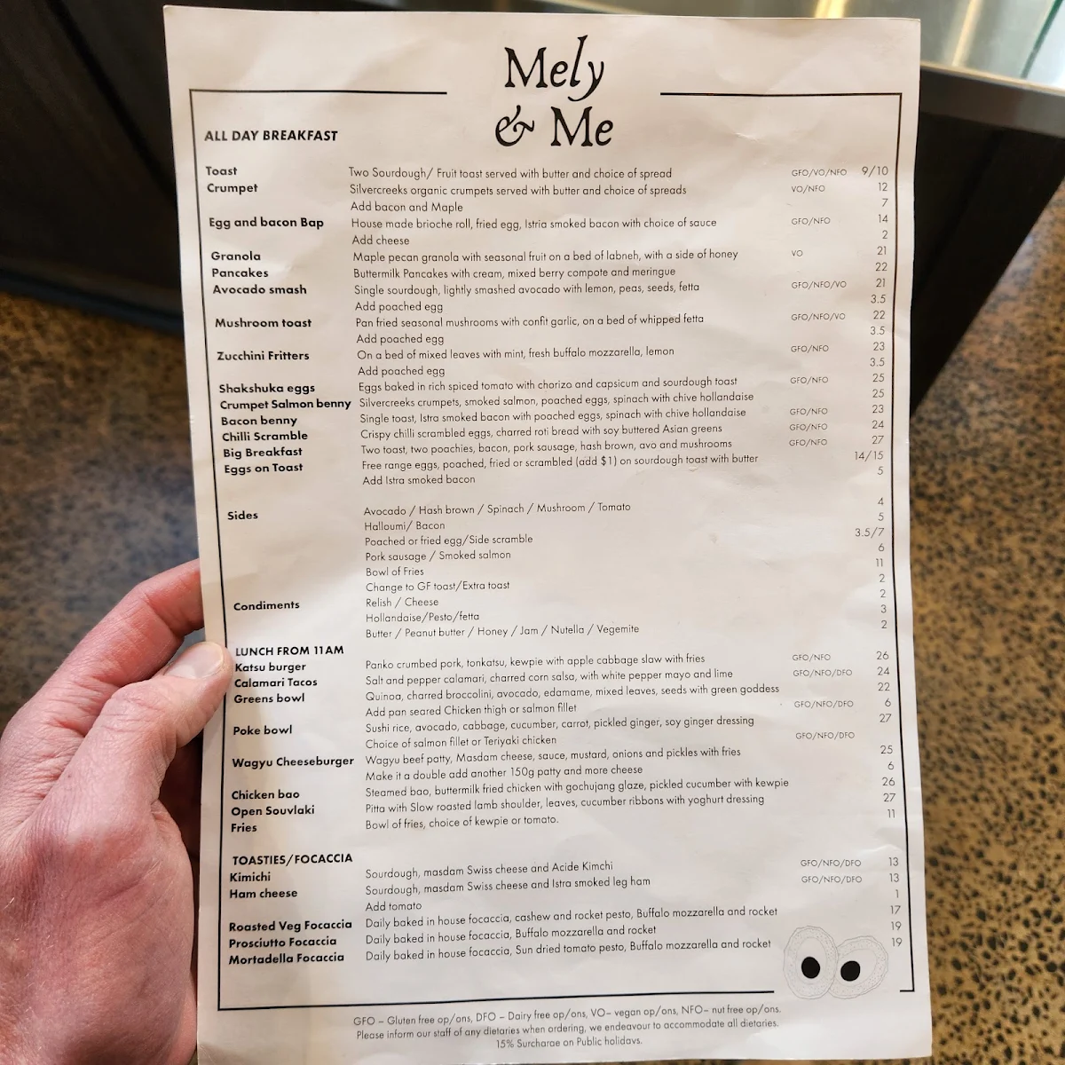 Menu, Mely & Me.