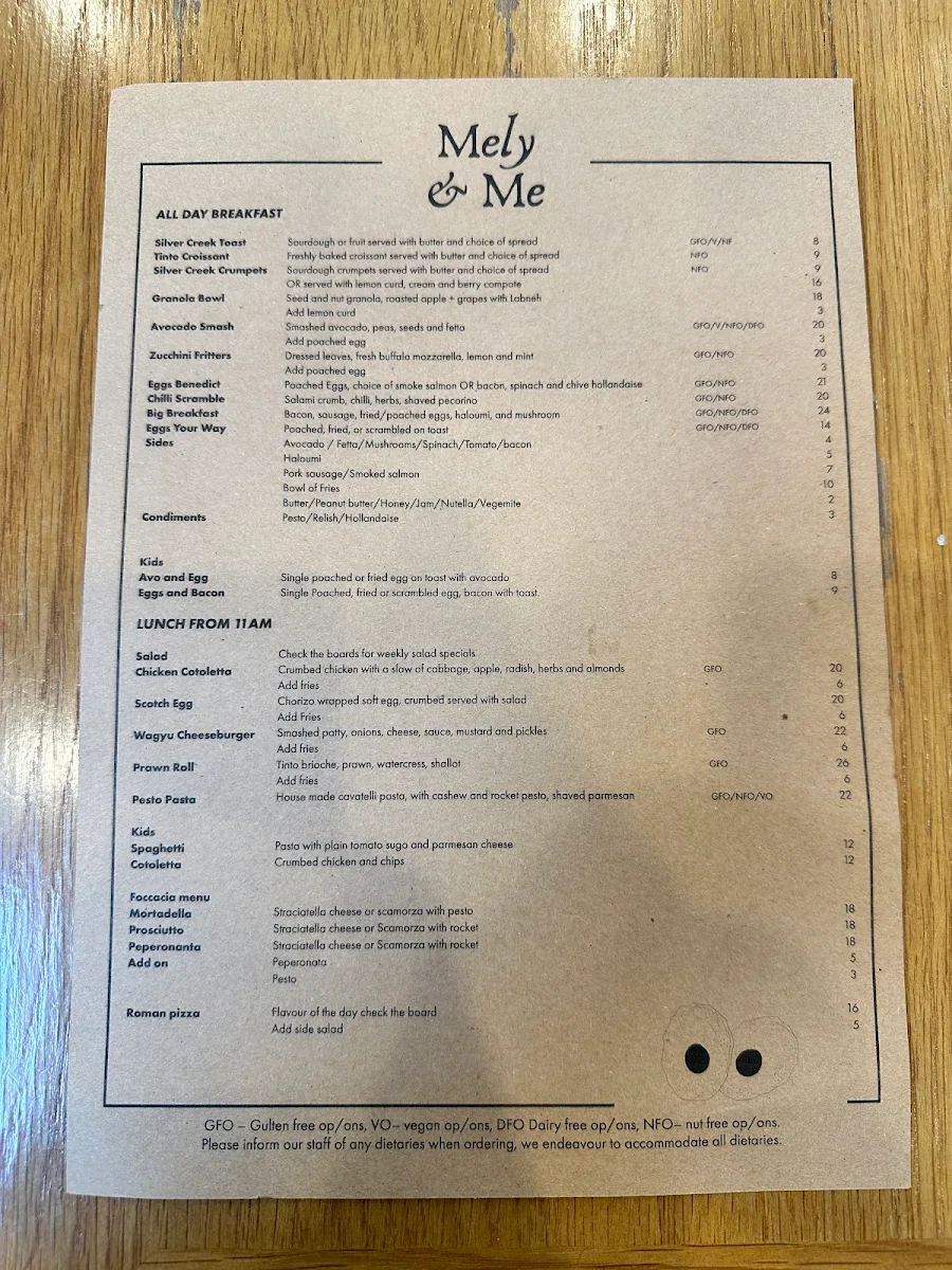 Menu, Mely & Me.