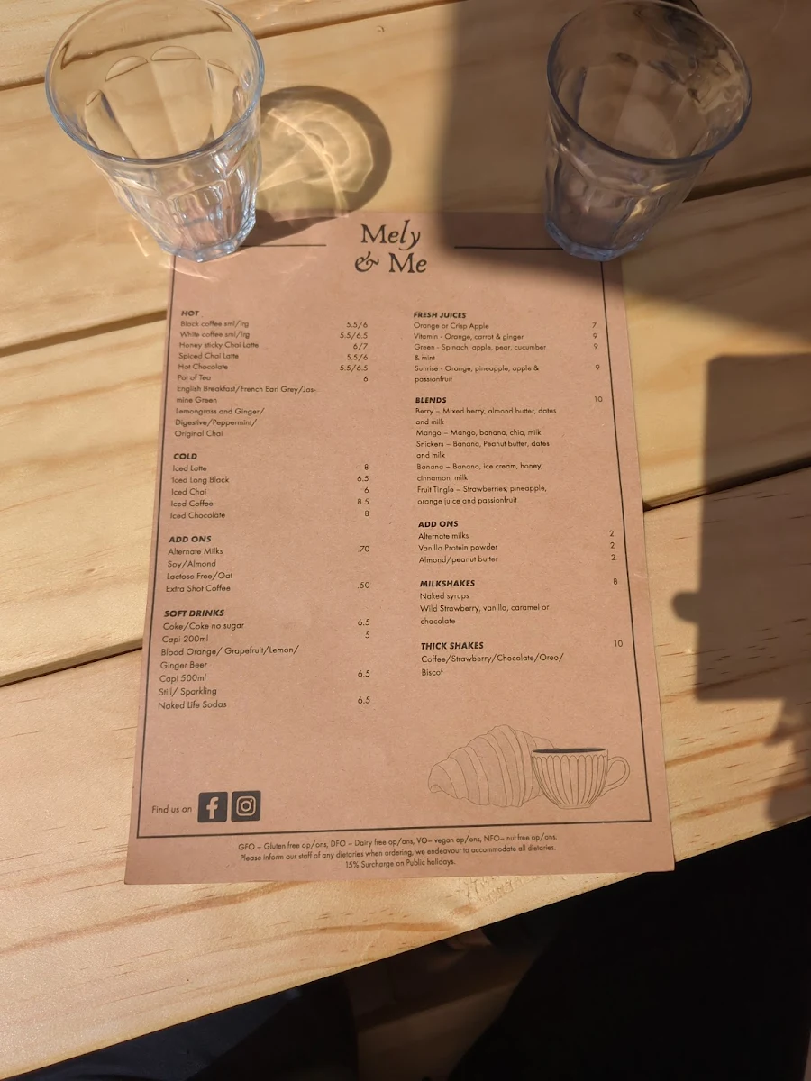 Menu, Mely & Me.