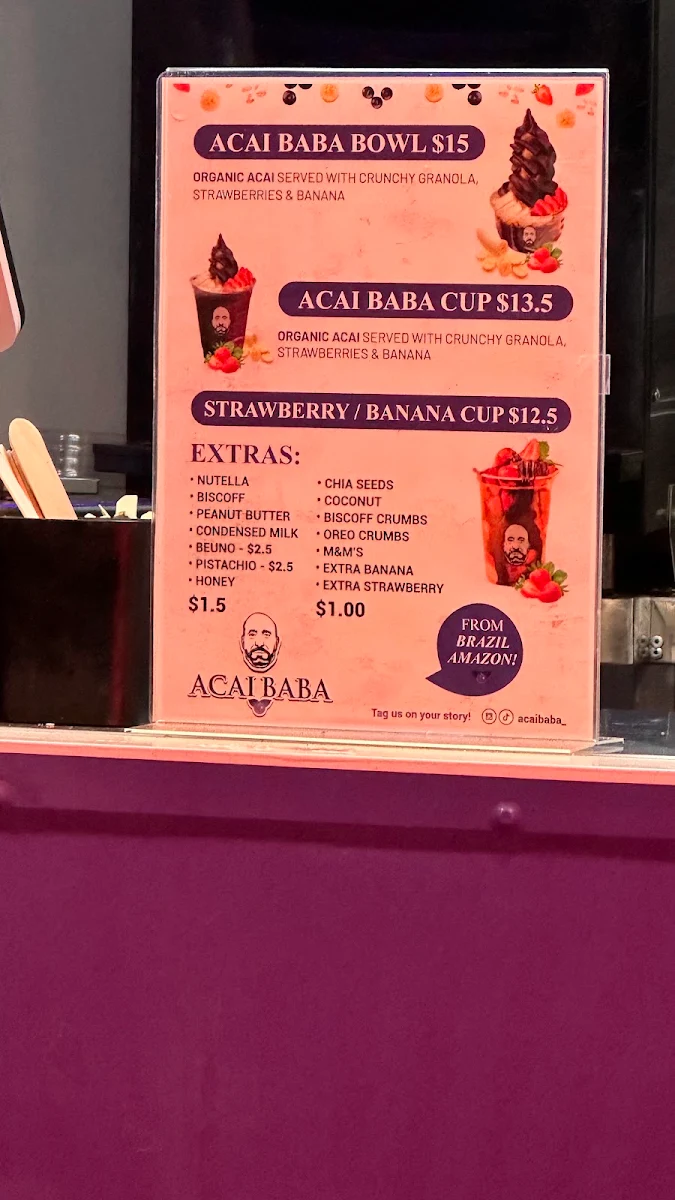 Menu, Acai Baba