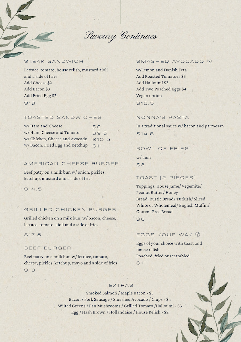 Menu, MAPLE LANE CAFÉ