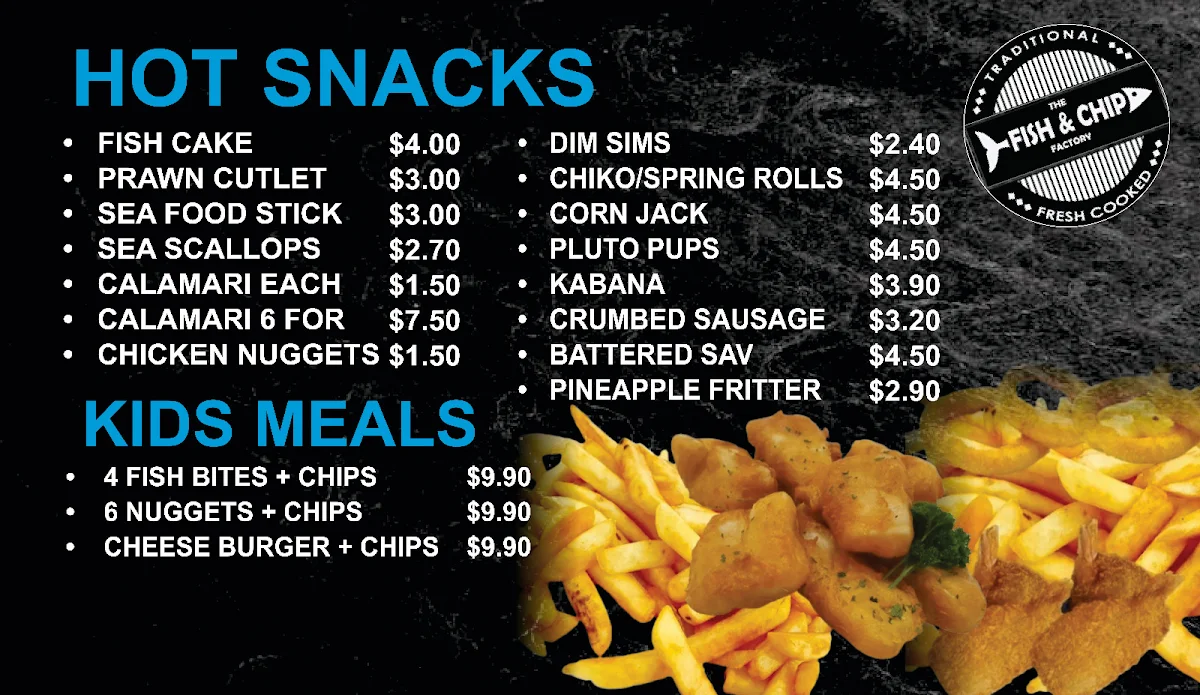 Menu, The Fish and Chip Factory
