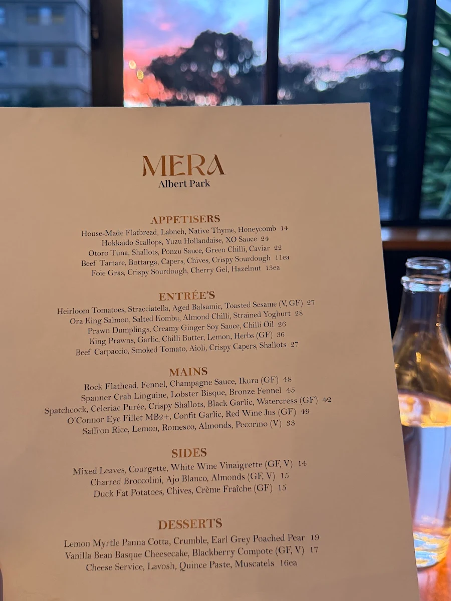 Menu, Mera Albert Park