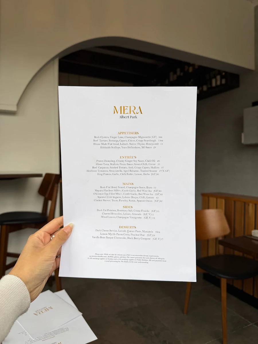 Menu, Mera Albert Park