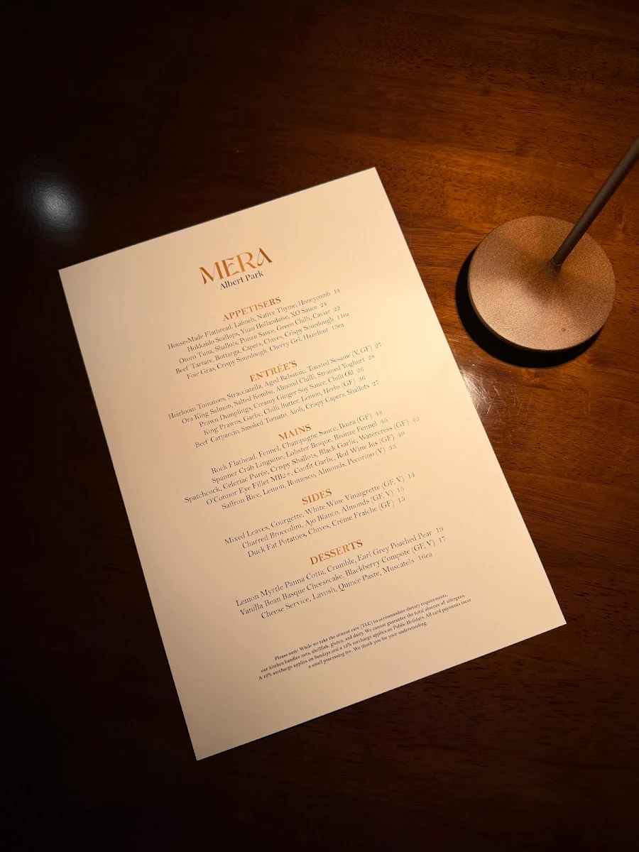 Menu, Mera Albert Park