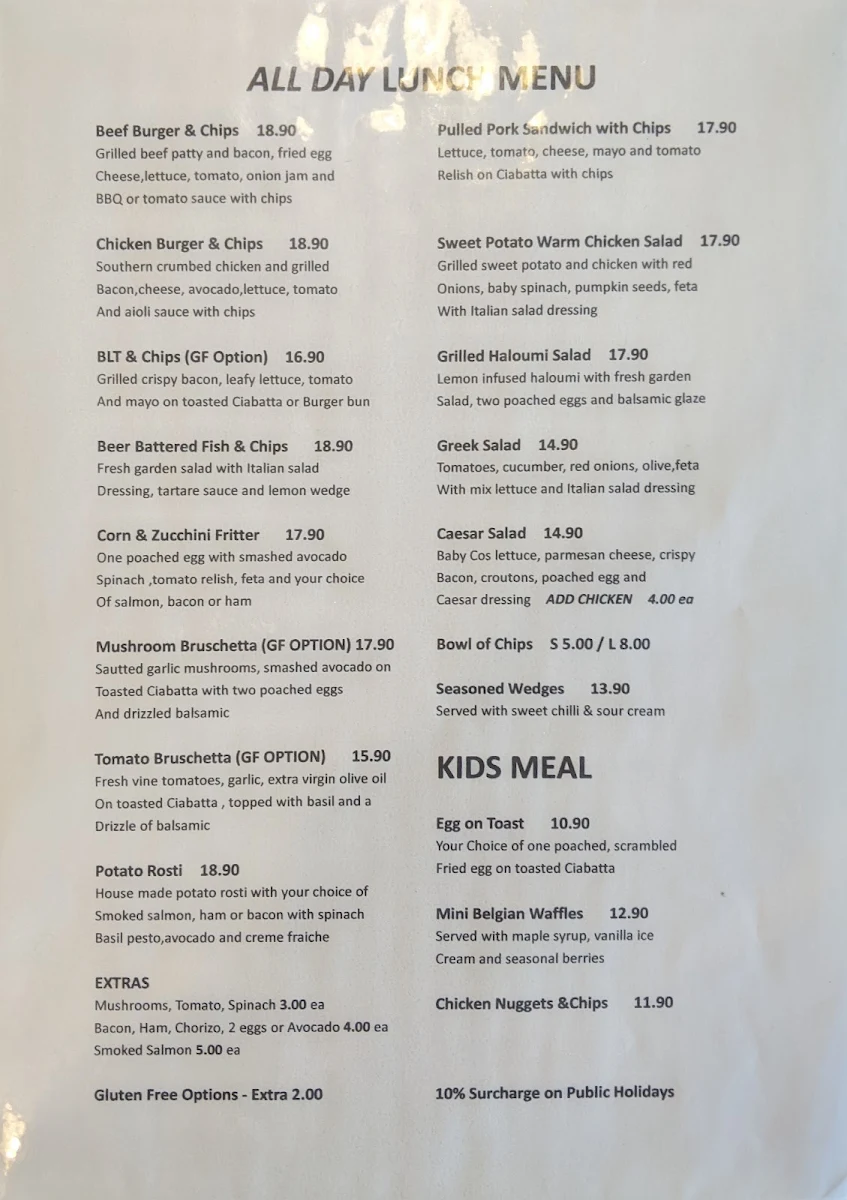 Menu, Guru Mawson Cafe and Bakehouse