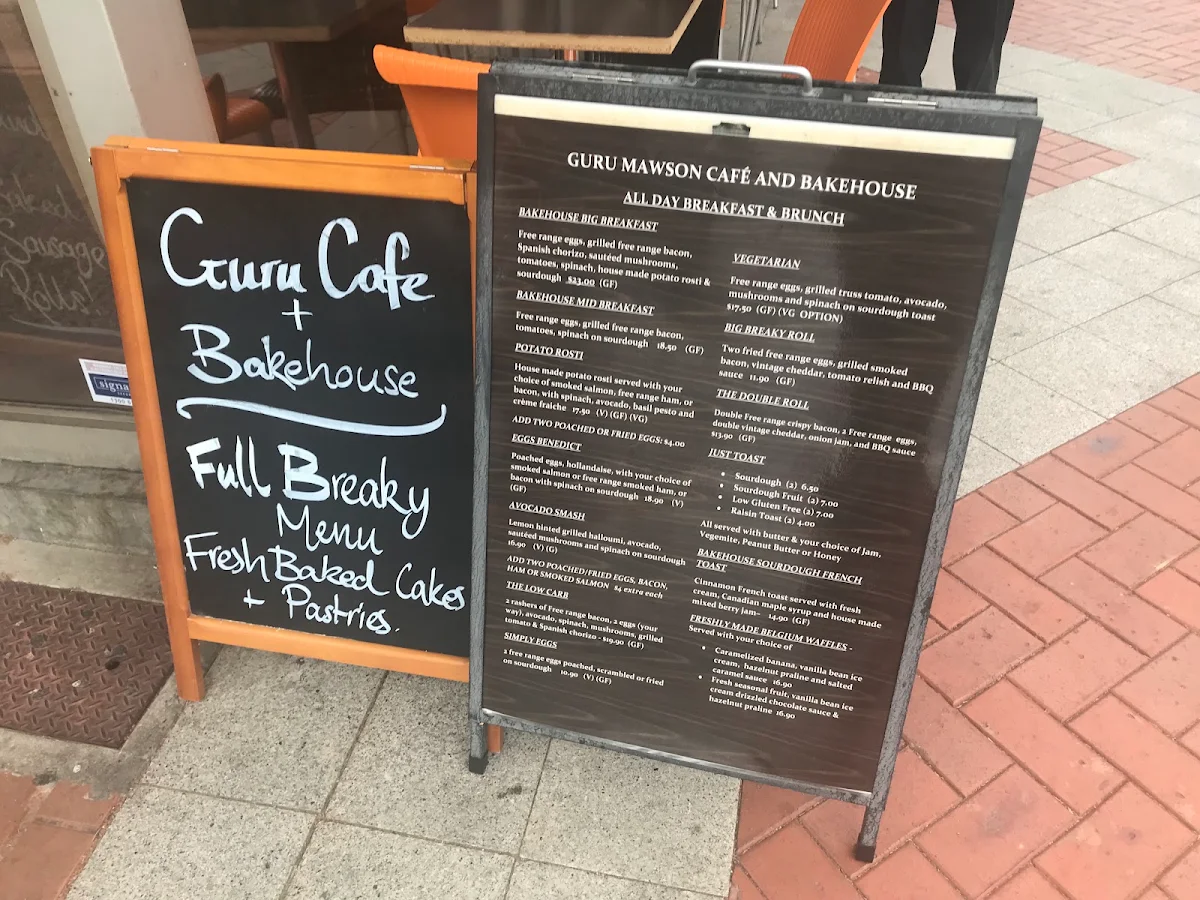 Menu, Guru Mawson Cafe and Bakehouse
