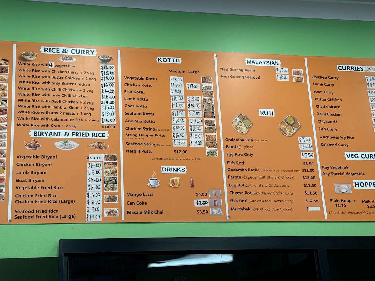 Menu, Raja Tasty Foods
