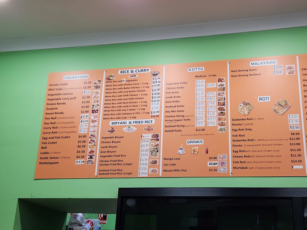 Menu, Raja Tasty Foods
