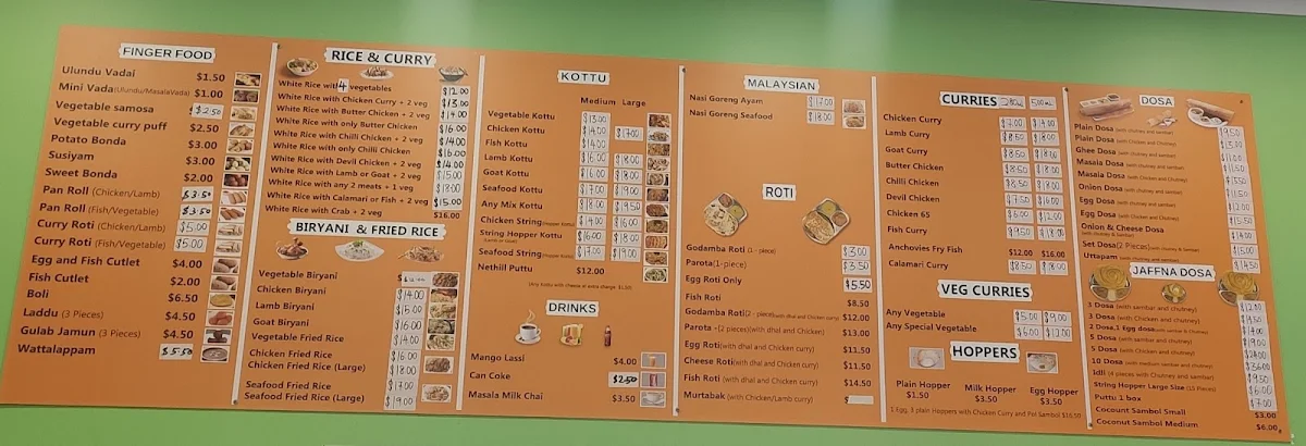 Menu, Raja Tasty Foods