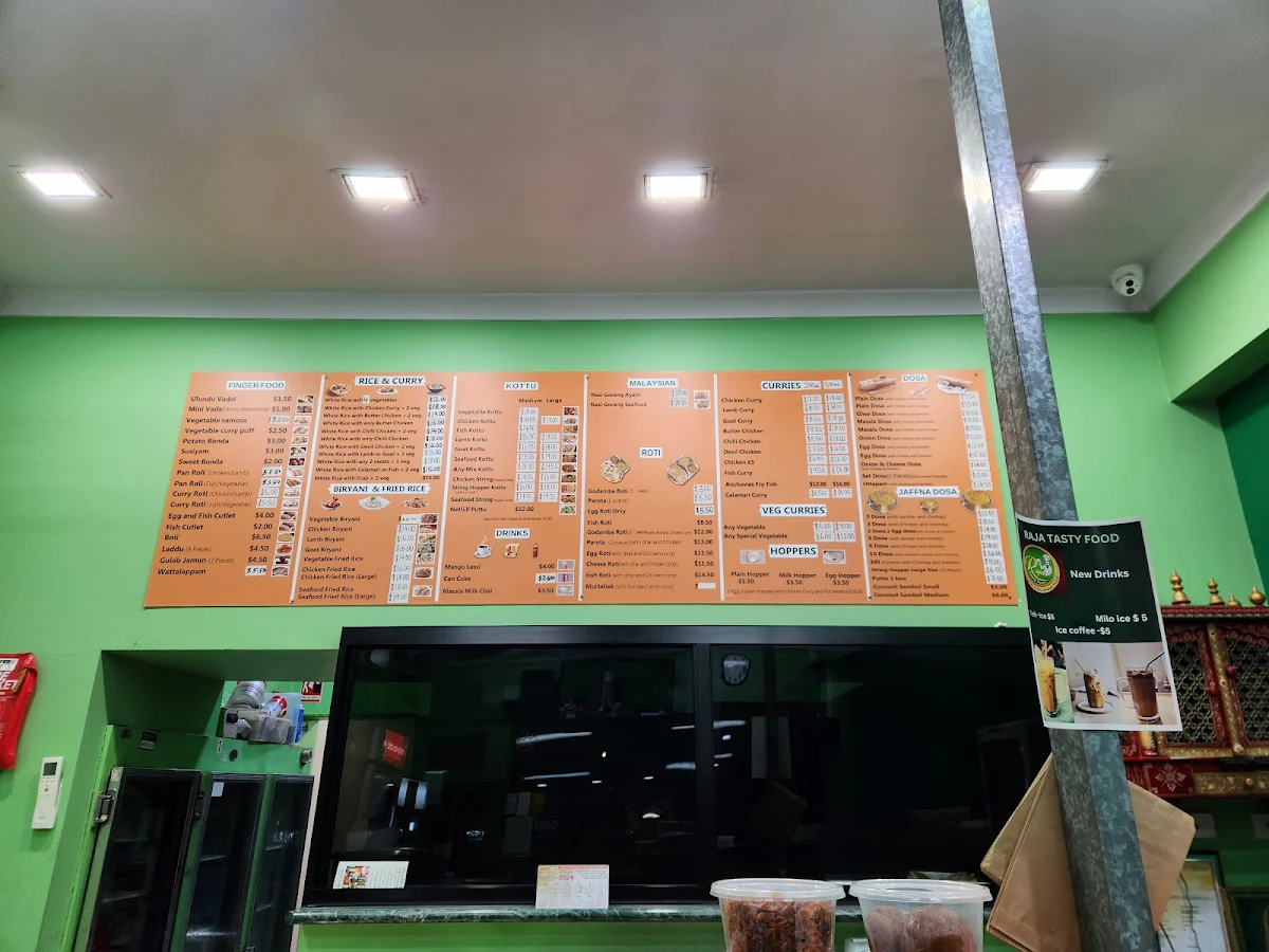 Menu, Raja Tasty Foods