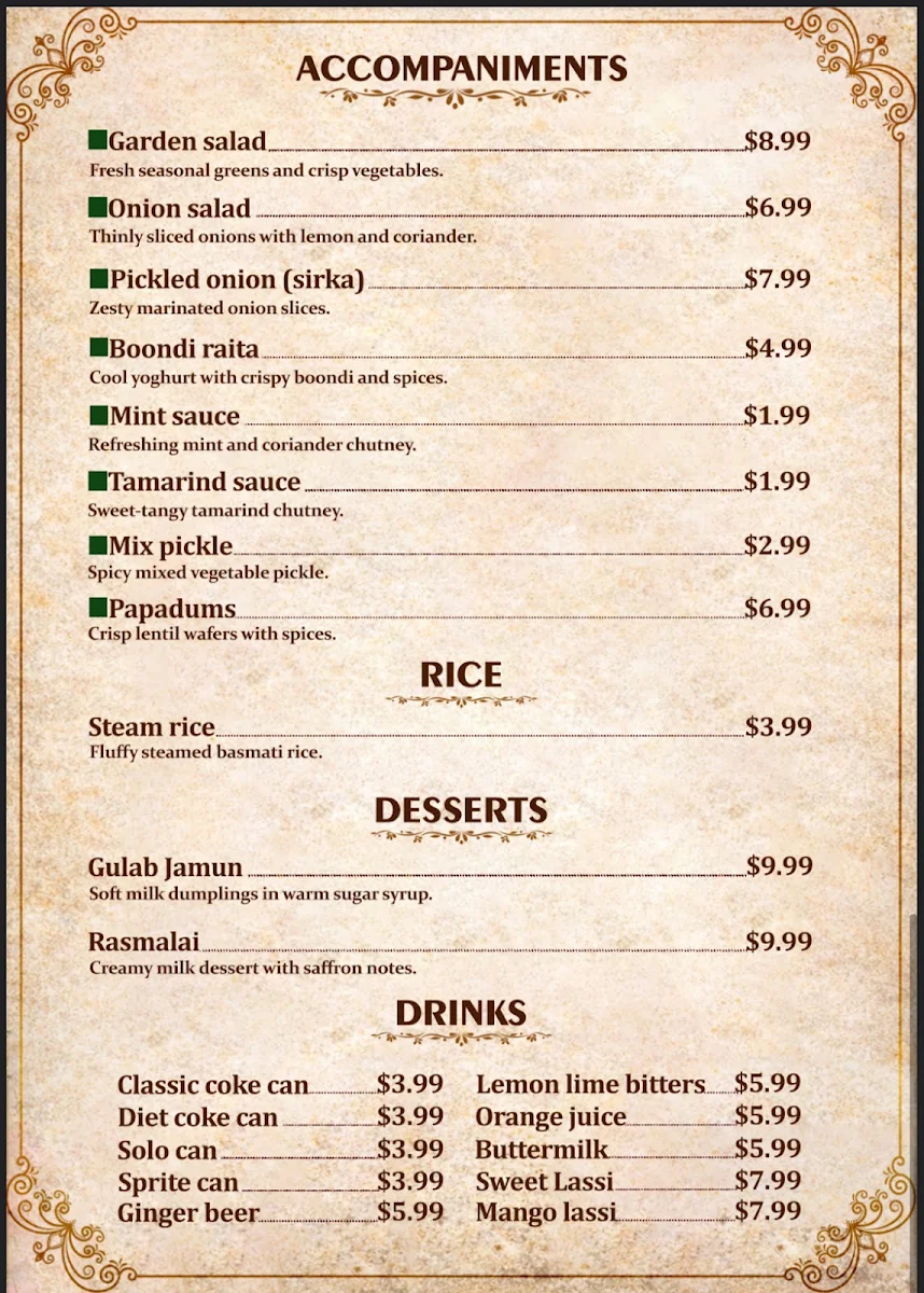 Menu, Spice Aura