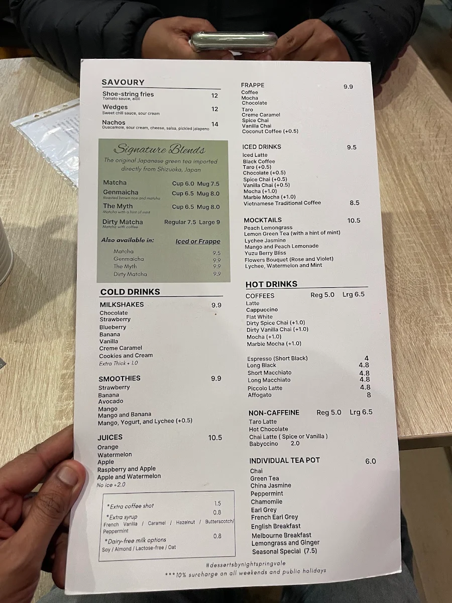 Menu, Desserts By Night (Springvale)