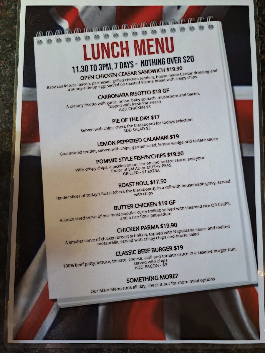 Menu, The Best Drop Tavern Kalamunda