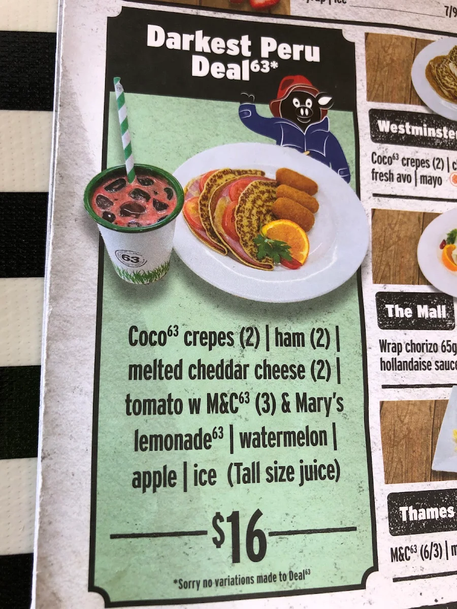 Menu, Cafe 63 Ross Evans