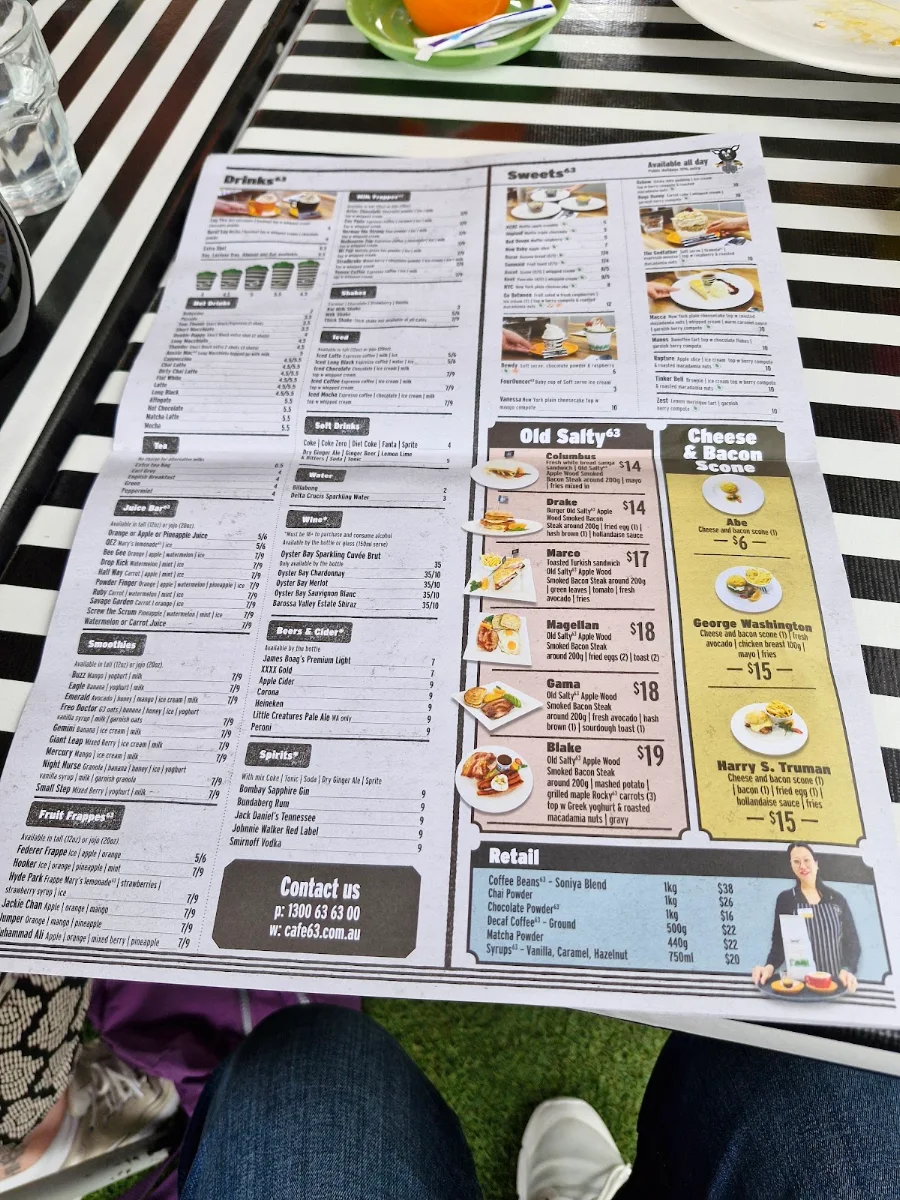 Menu, Cafe 63 Ross Evans