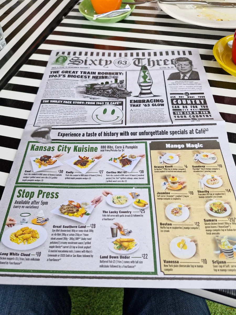 Menu, Cafe 63 Ross Evans