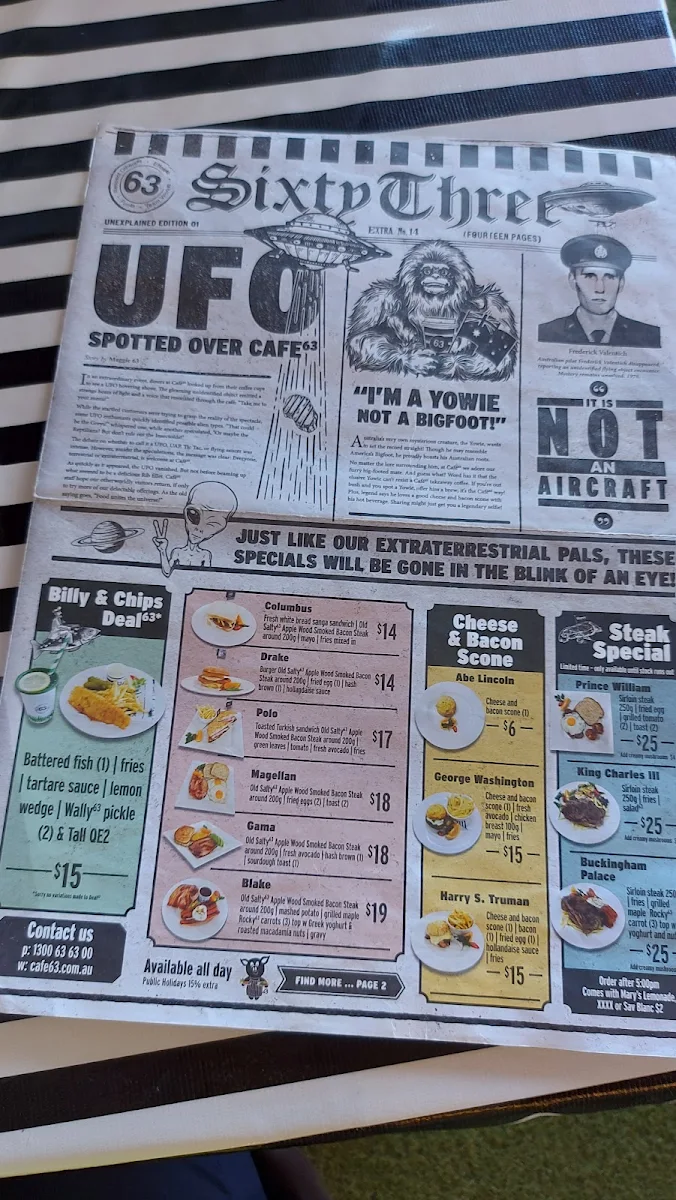 Menu, Cafe 63 Ross Evans