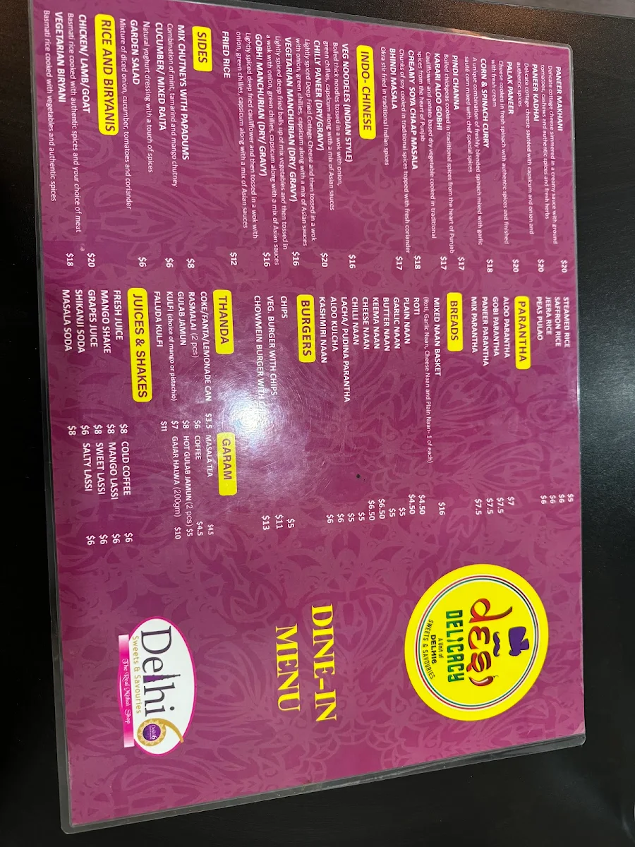 Menu, Delhi6 Sweets & Savouries - Indian Restaurant in Wanneroo