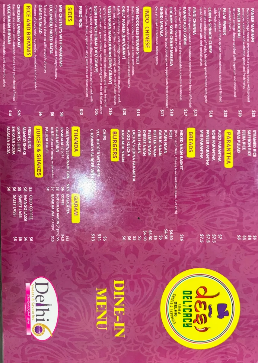 Menu, Delhi6 Sweets & Savouries - Indian Restaurant in Wanneroo