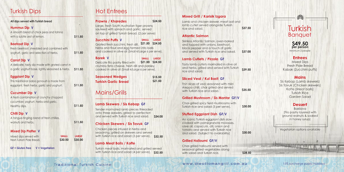 Menu, The Ottoman Grill