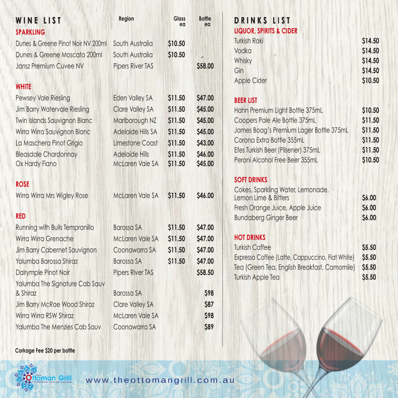 Menu, The Ottoman Grill