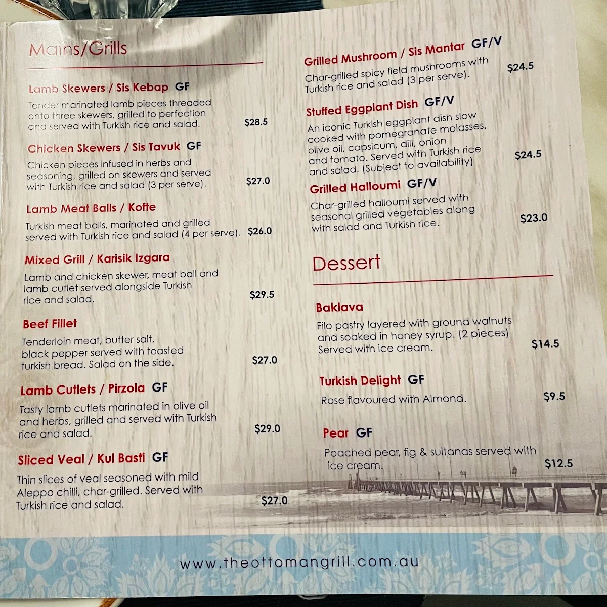 Menu, The Ottoman Grill