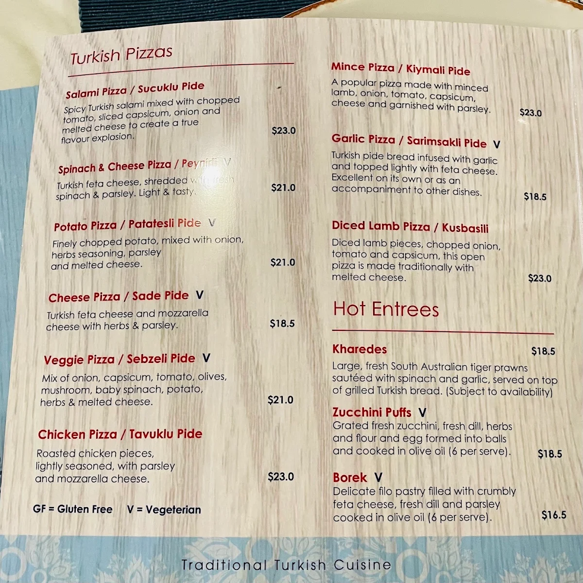 Menu, The Ottoman Grill