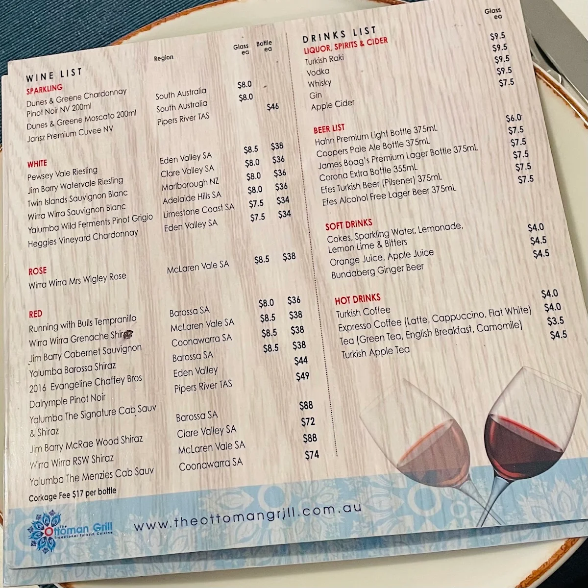 Menu, The Ottoman Grill