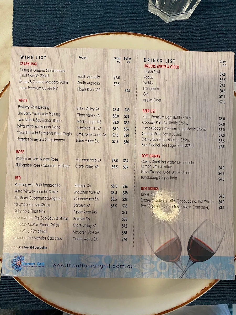Menu, The Ottoman Grill