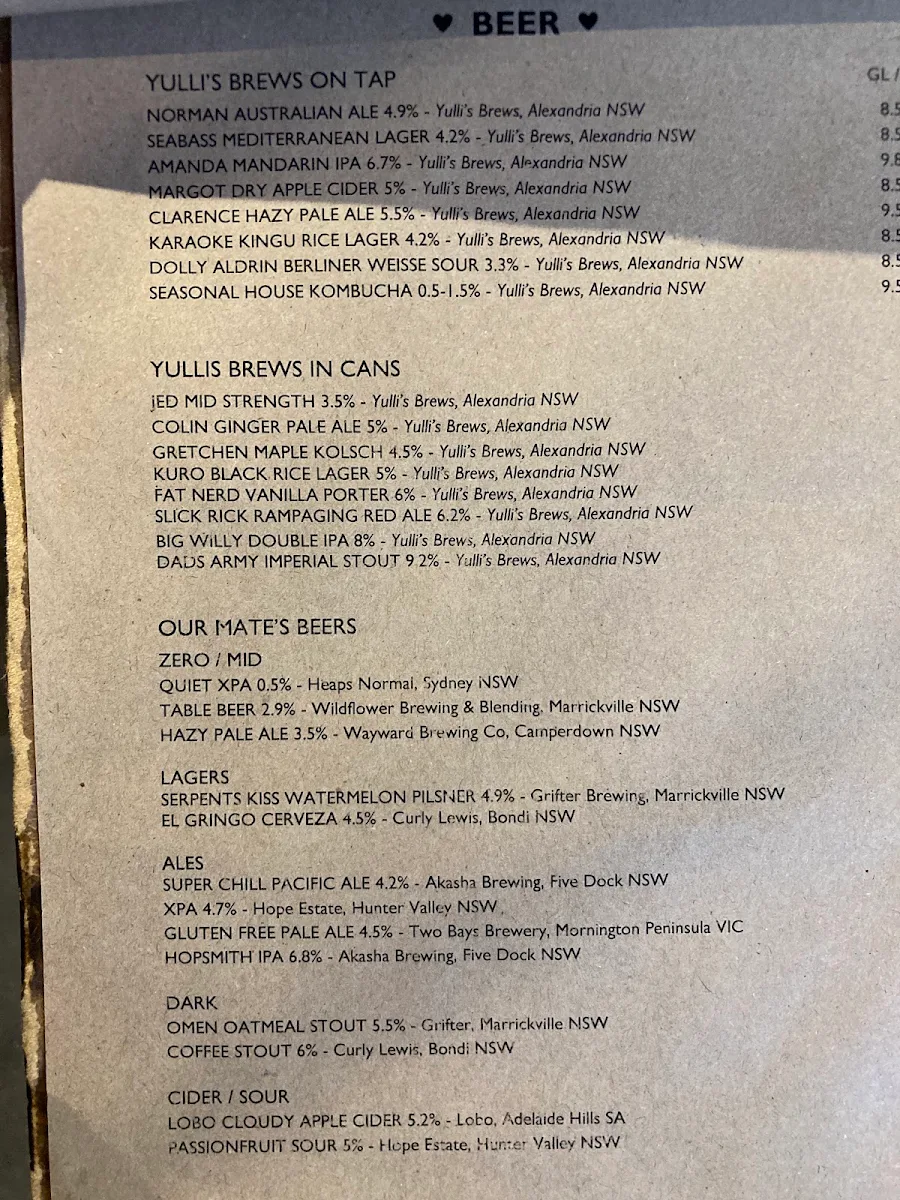 Menu, Yulli's