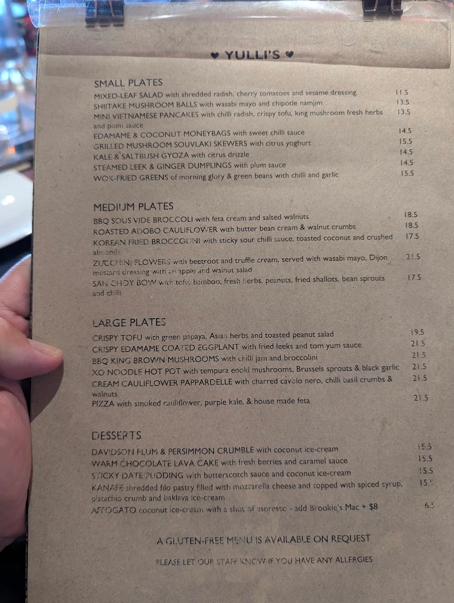 Menu, Yulli's