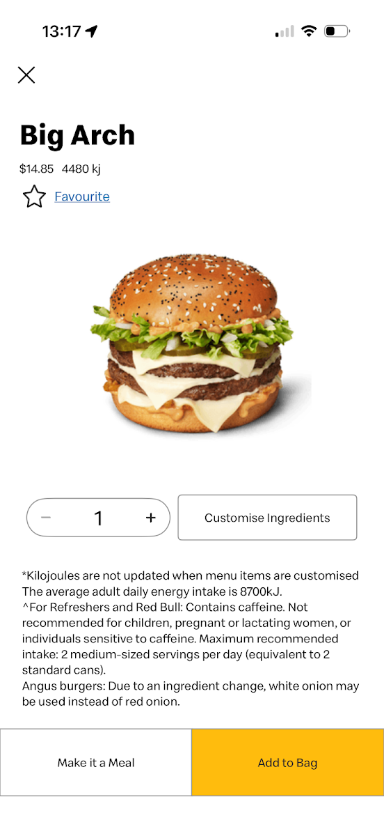 Menu, McDonald's Wentworthville