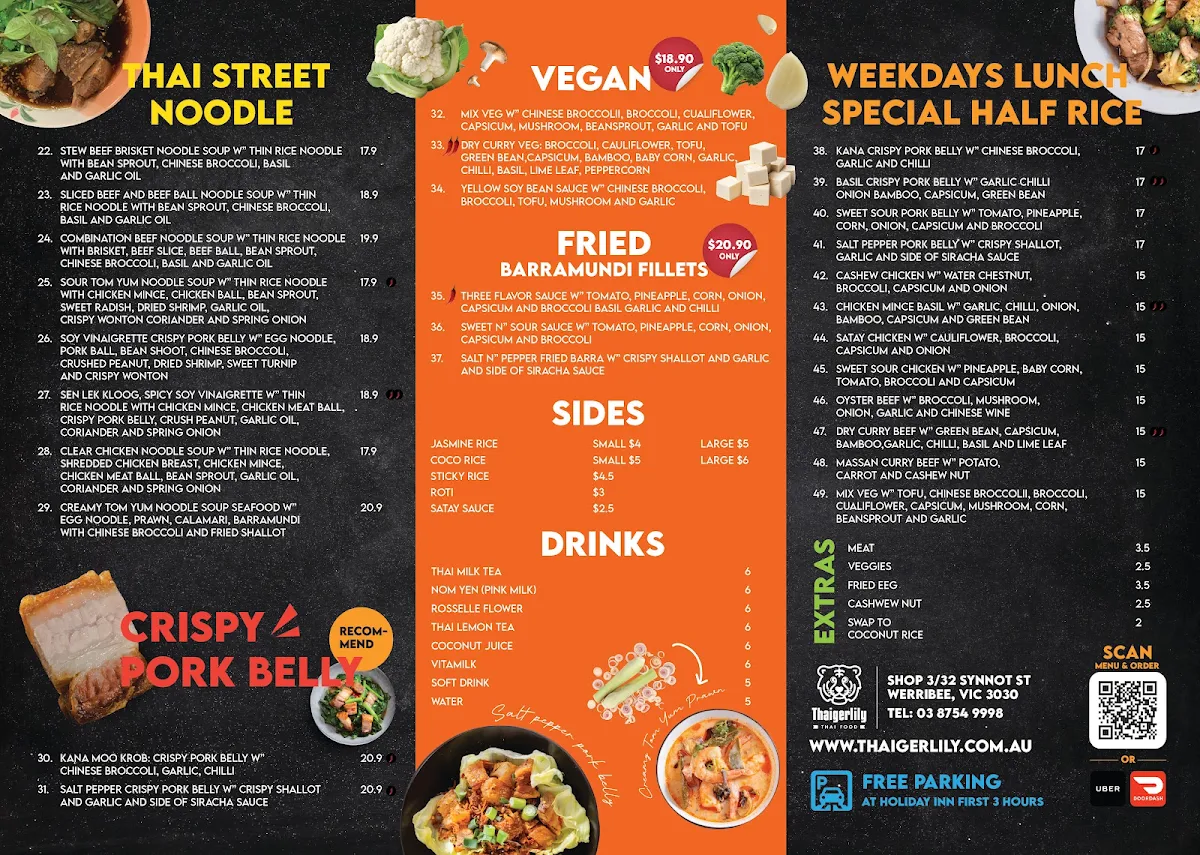 Menu, Thaigerlily Thai Cuisine