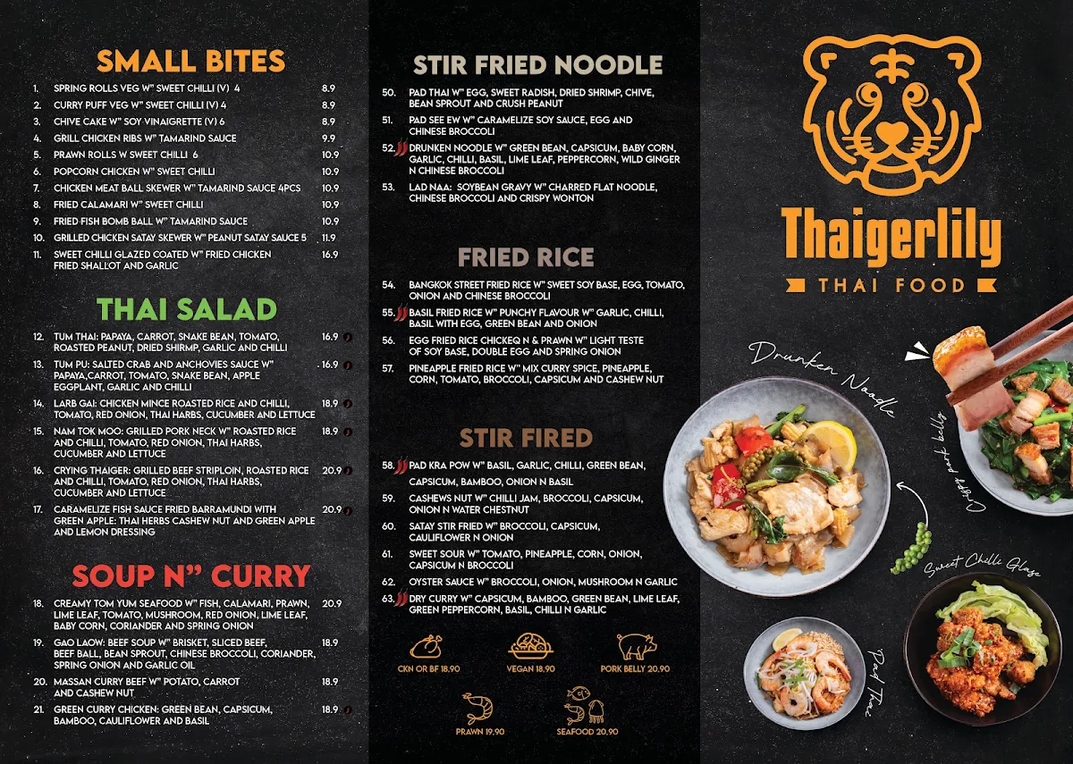 Menu, Thaigerlily Thai Cuisine