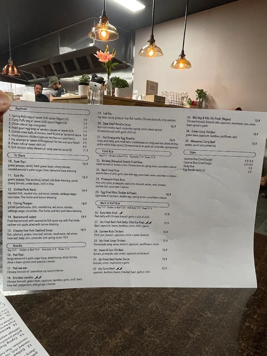 Menu, Thaigerlily Thai Cuisine