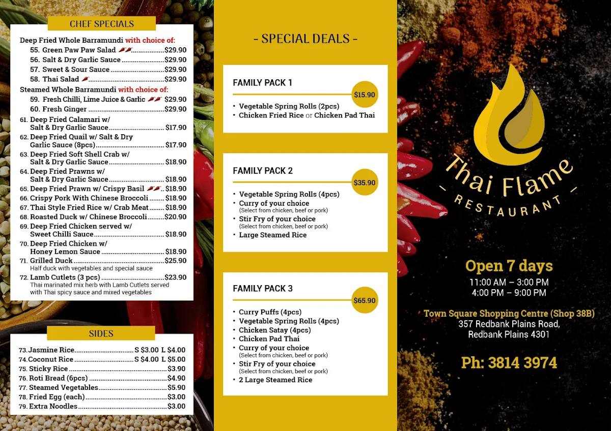 Menu, Thai Flame Restaurant & Takeaway